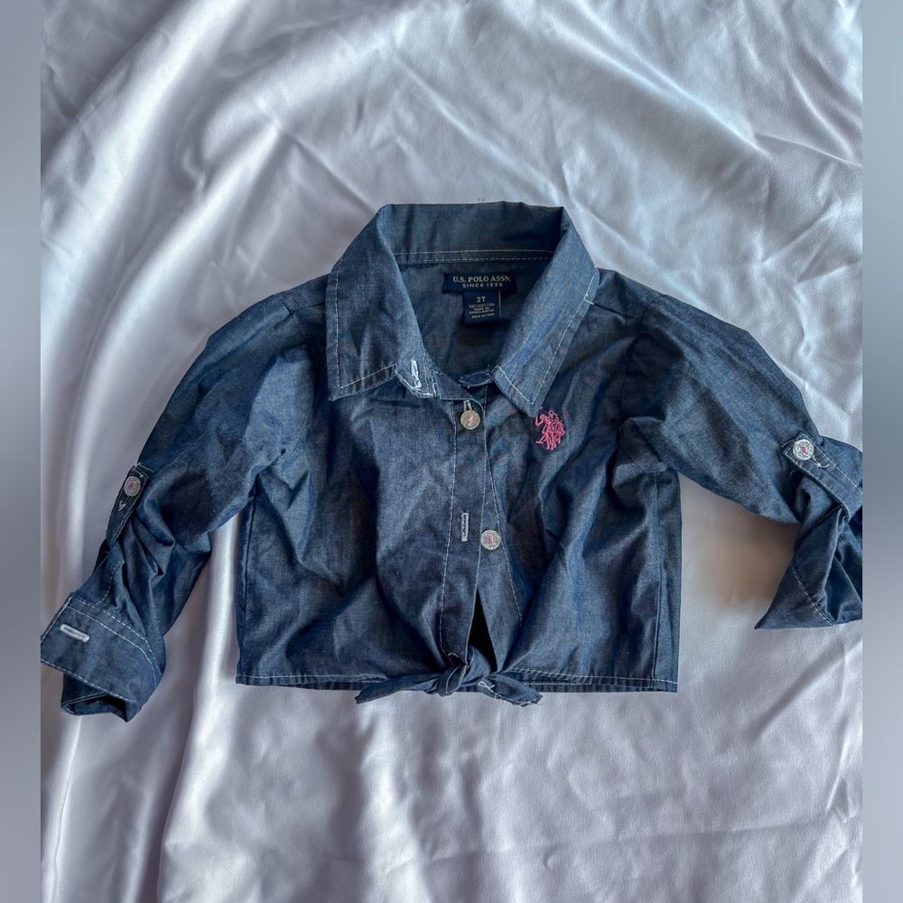 US Polo Assn Denim Tie Blouse